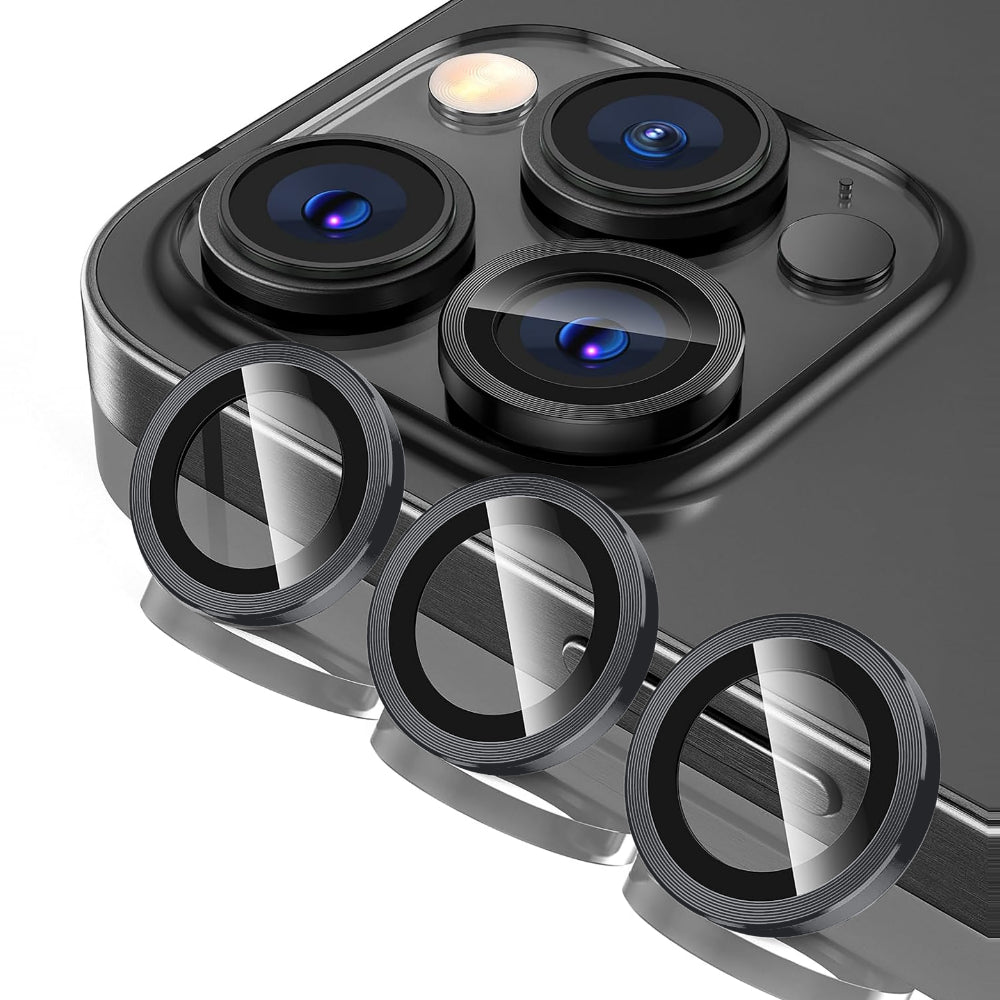 Folie Sticla Lentile Camera MaxDefense+ - iPhone 15 Pro/15 Pro Max - Argintiu