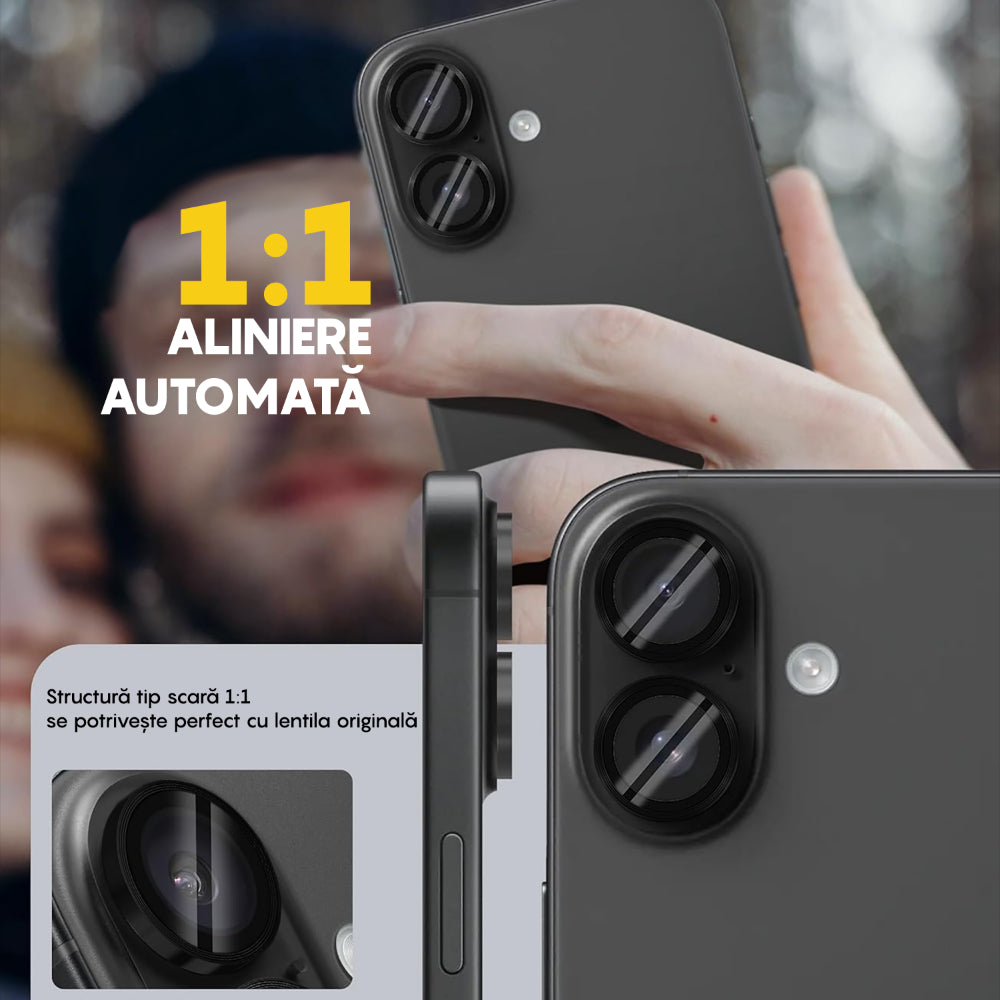 MaxDefense+ Camera Lens Glass Film - iPhone 16/16 Plus - Black