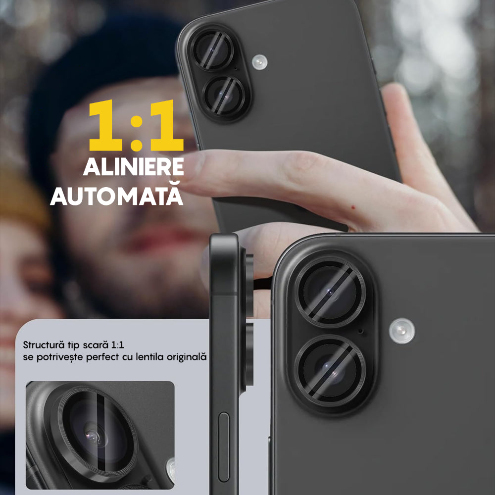 Folie Sticla Lentile Camera MaxDefense+ - iPhone 16/16 Plus - Argintiu
