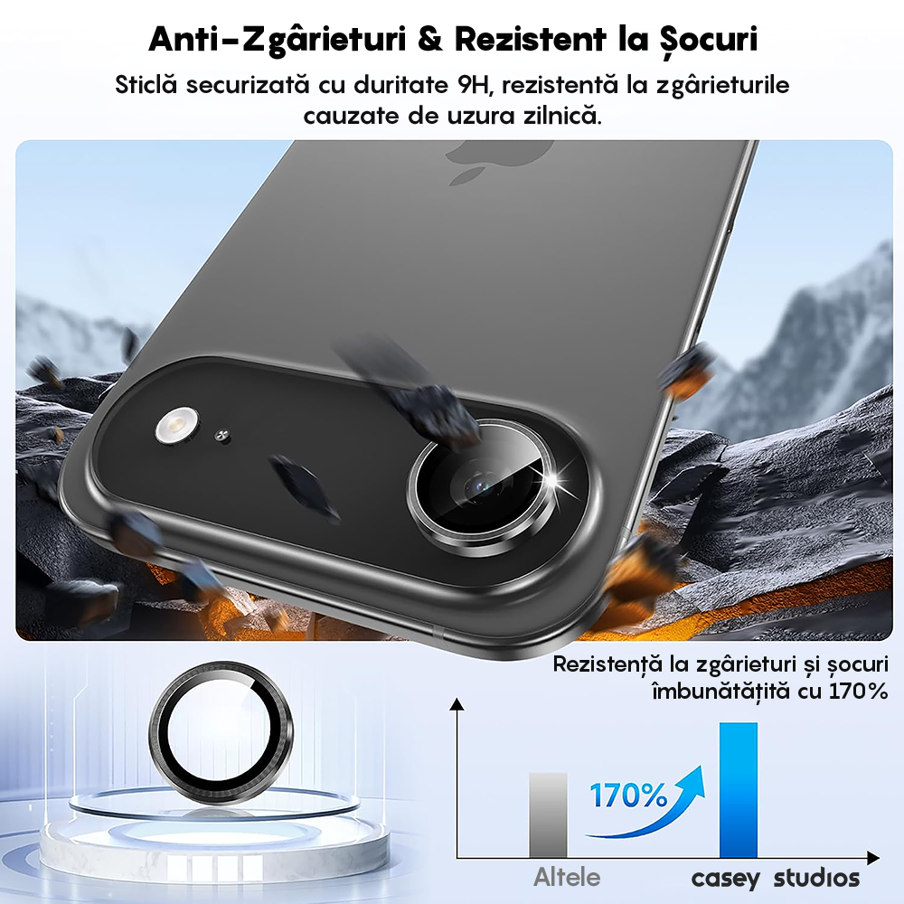 Folie Sticla Lentile Camera MaxDefense+ - iPhone 17 Air - Argintiu