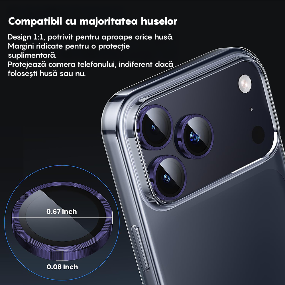 MaxDefense+ Camera Lens Glass Protector - iPhone 17 Pro / 17 Pro Max - Dark Purple