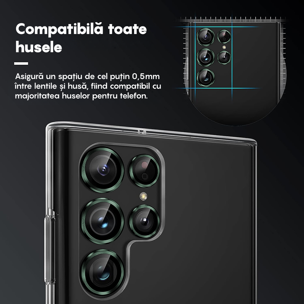 Folie Sticla Lentile Camera MaxDefense+ - Samsung Galaxy S23 Ultra - Verde