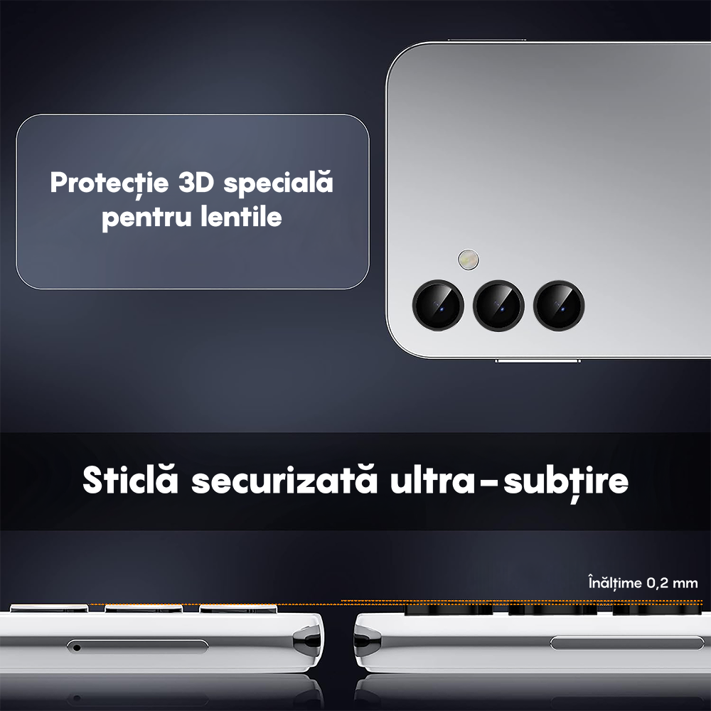 Folie Sticla Lentile Camera MaxDefense+ - Samsung Galaxy S25 - Negru