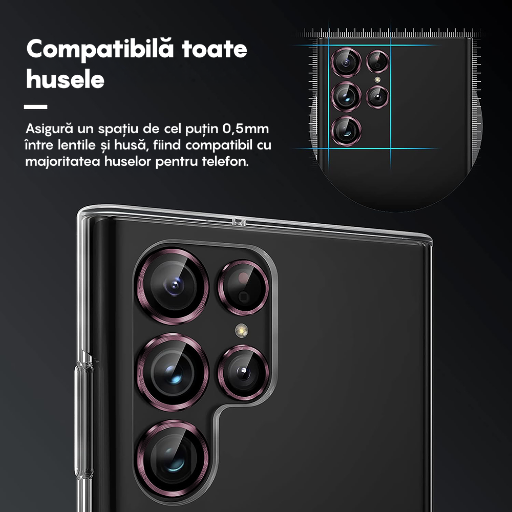 Folie Sticla Lentile Camera MaxDefense+ - Samsung Galaxy S25 Ultra - Roz