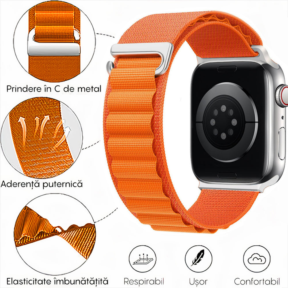 Curea Alpine Summit - Apple Watch 1/2/3/4/5/6/7/8/9/10/11/SE/SE2/SE3 - 38/40/41/42 MM - Portocaliu