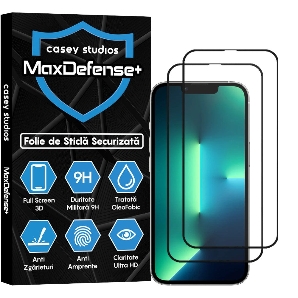 2x MaxDefense+ Tempered Glass Screen Protector Pack - iPhone 13/13 Pro - Black