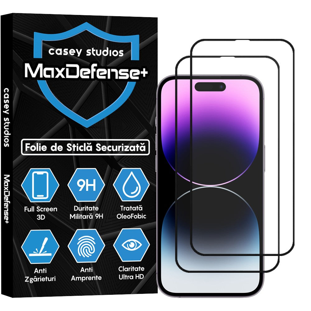 2x MaxDefense+ Tempered Glass Protector Pack - iPhone 14 Pro - Black