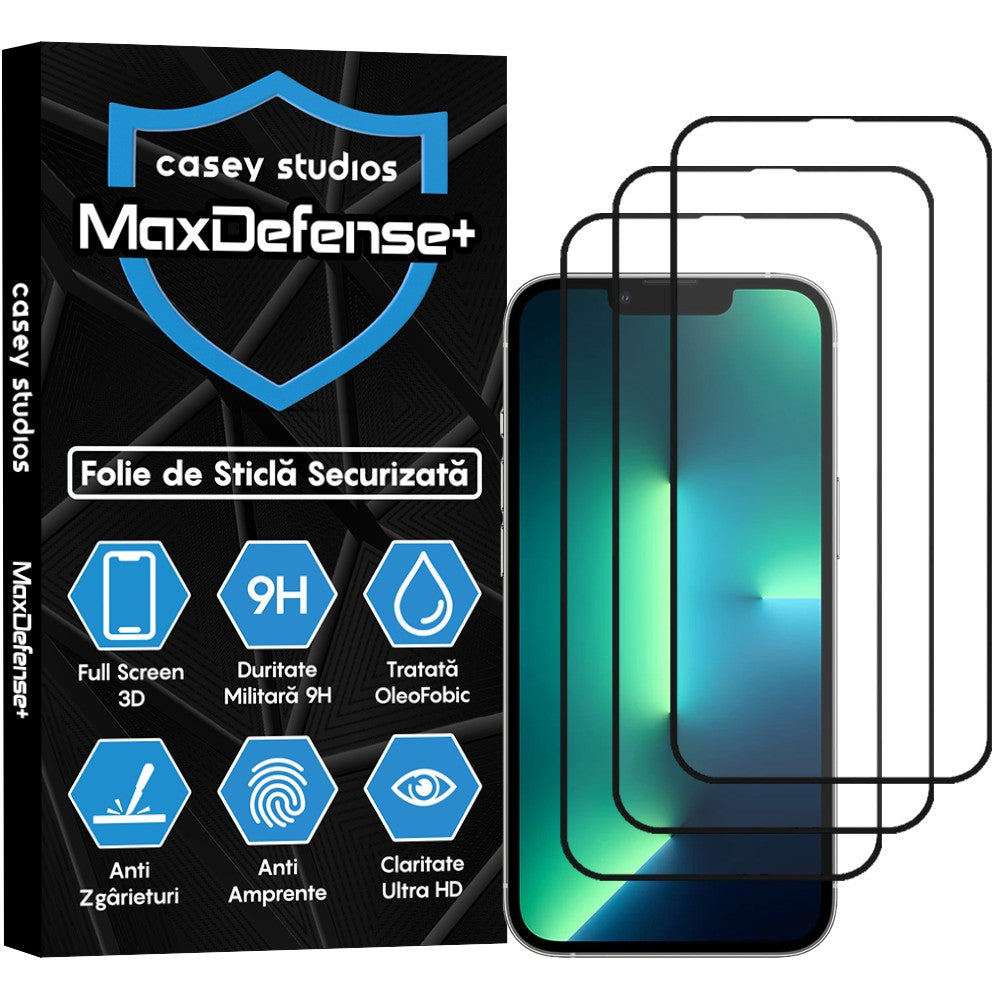 Pack of 3x MaxDefense+ Glass Screen Protector - iPhone 13/13 Pro - Black