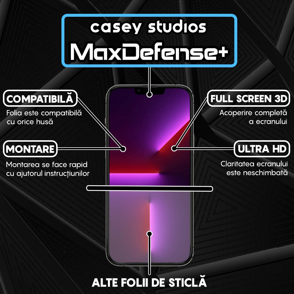 Pachet 3x Folie Sticla MaxDefense+ - iPhone 13 Pro Max - Negru