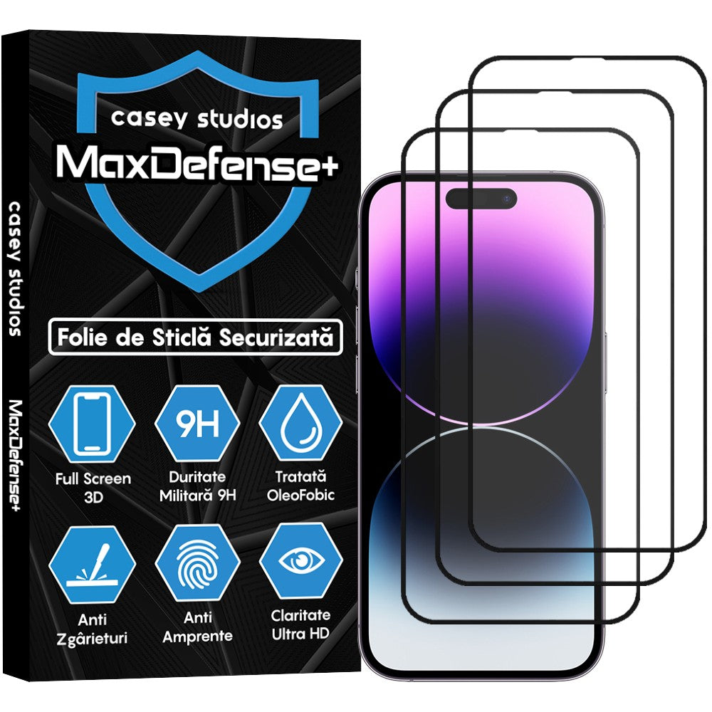 3x MaxDefense+ Glass Screen Protector Pack - iPhone 14 Pro - Black