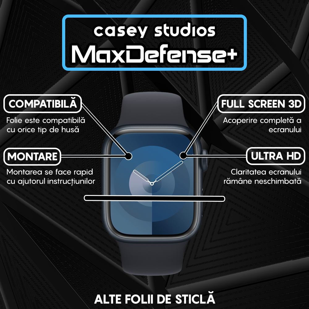 Folie Regenerabila MaxDefense+ - Apple Watch 7/8/9 - 41MM - Negru