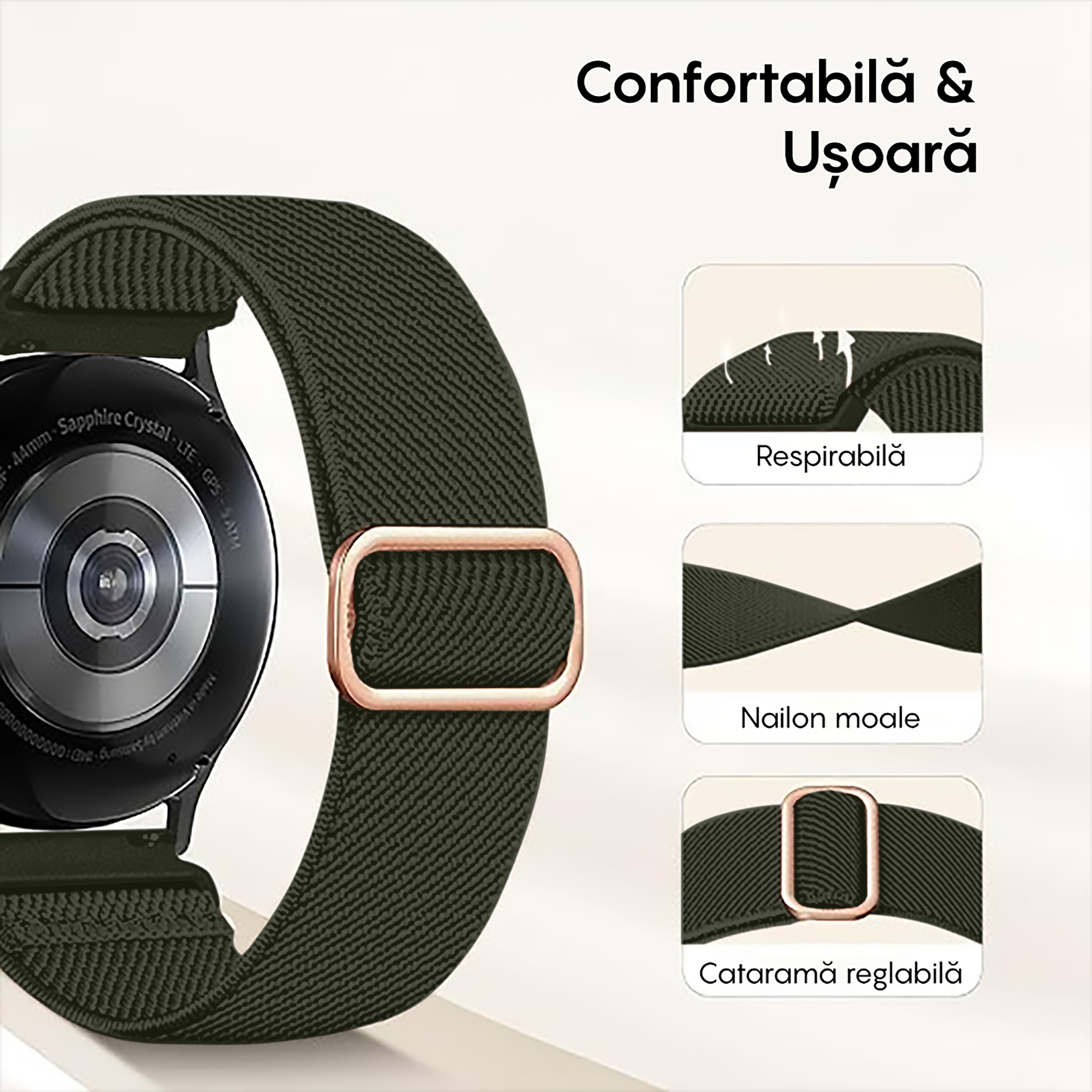 Curea Braided Classic - Amazfit Bip 5/GTR 4/GTR 3/GTR 3 Pro/GTR 2e/GTR 2/Stratos 3/GTR 47mm - 22mm - Verde