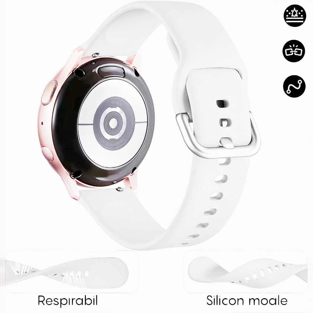 Curea Silicone Classic - Amazfit Active/GTR Mini/Bip 3 Pro/Bip 3/GTS 4 Mini/GTS 3/GTS 2e/GTS 2 Mini/GTS 2/Pop Pro/Pop/Bip U/GTR 42mm/GTS/Bip/Bip Lite/Bip 1s - 20mm - Alb