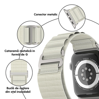 Curea Alpine Adventure - Apple Watch 1/2/3/4/5/6/7/8/9/10/11/SE/SE2/SE3 - 38/40/41/42 MM - Crem