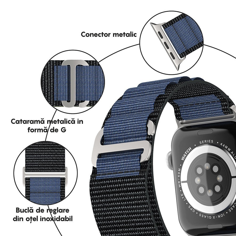 Curea Alpine Adventure - Apple Watch 1/2/3/4/5/6/7/8/9/10/11/SE/SE2/SE3 - 38/40/41/42 MM - Albastru Inchis