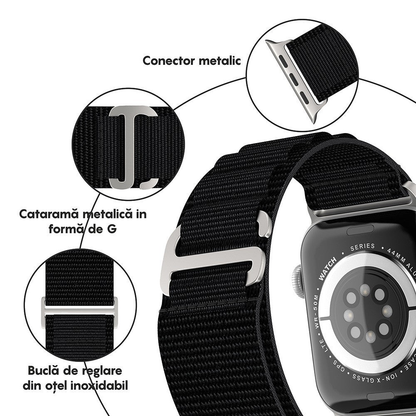 Curea Alpine Adventure - Apple Watch 1/2/3/4/5/6/7/8/9/10/11/SE/SE2/SE3/Ultra 1/Ultra 2/Ultra 3 - 42/44/45/46/49 MM - Negru