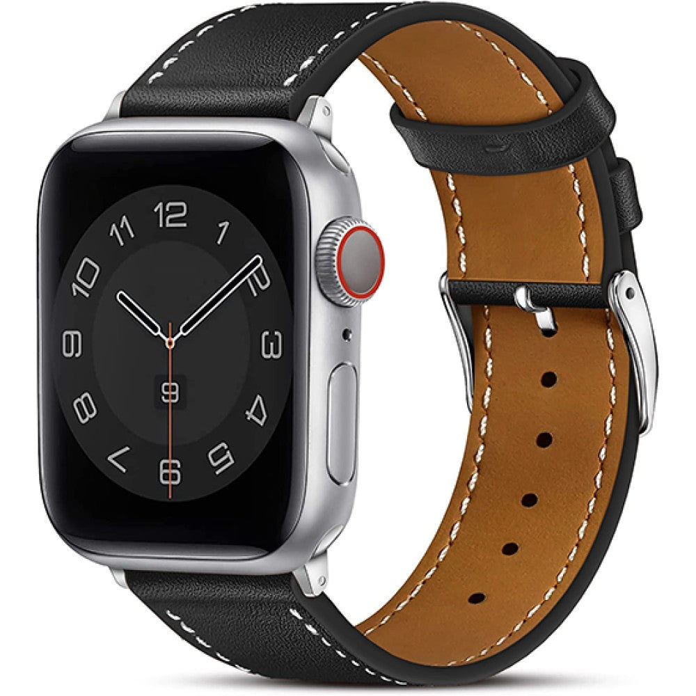 Curea Leather Heritage - Apple Watch 1/2/3/4/5/6/7/8/9/10/11/SE/SE2/SE3 - 38/40/41/42 MM - Negru/Alb