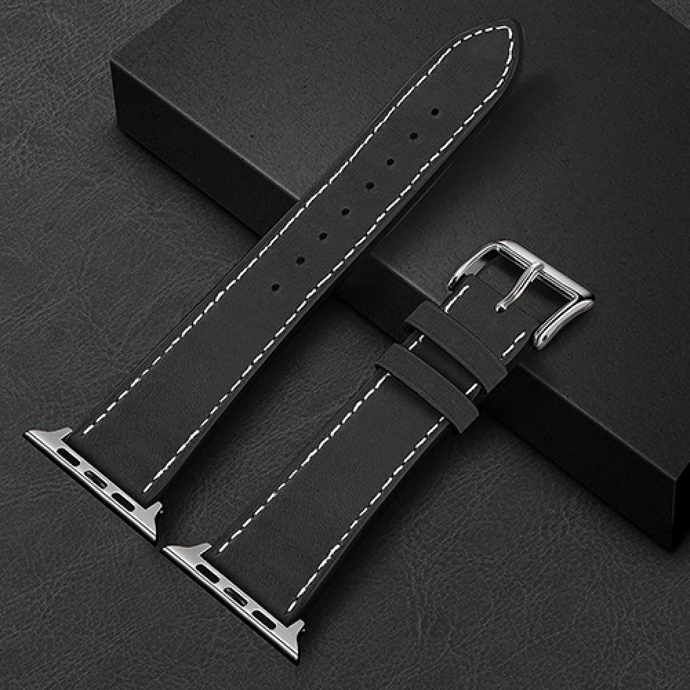 Curea Leather Heritage - Apple Watch 1/2/3/4/5/6/7/8/9/10/11/SE/SE2/SE3 - 38/40/41/42 MM - Negru/Alb