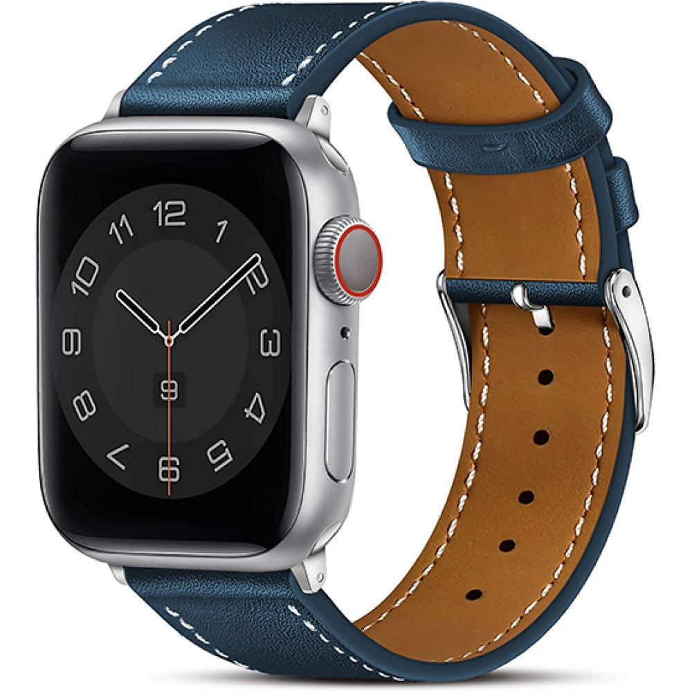 Curea Leather Heritage - Apple Watch 1/2/3/4/5/6/7/8/9/10/11/SE/SE2/SE3 - 38/40/41/42 MM - Albastru/Alb
