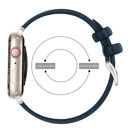 Curea Leather Heritage - Apple Watch 1/2/3/4/5/6/7/8/9/10/11/SE/SE2/SE3 - 38/40/41/42 MM - Albastru/Alb