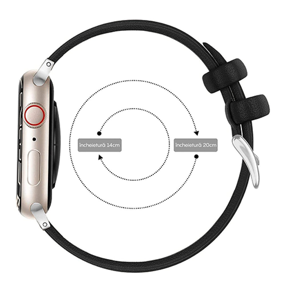 Curea Leather Heritage - Apple Watch 1/2/3/4/5/6/7/8/9/10/11/SE/SE2/SE3/Ultra 1/Ultra 2/Ultra 3 - 42/44/45/46/49 MM - Negru/Alb