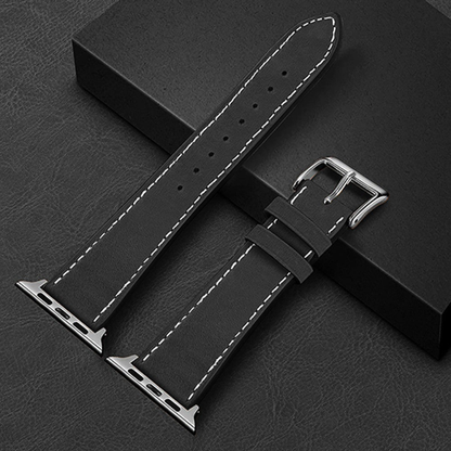 Curea Leather Heritage - Apple Watch 1/2/3/4/5/6/7/8/9/10/11/SE/SE2/SE3/Ultra 1/Ultra 2/Ultra 3 - 42/44/45/46/49 MM - Negru/Alb
