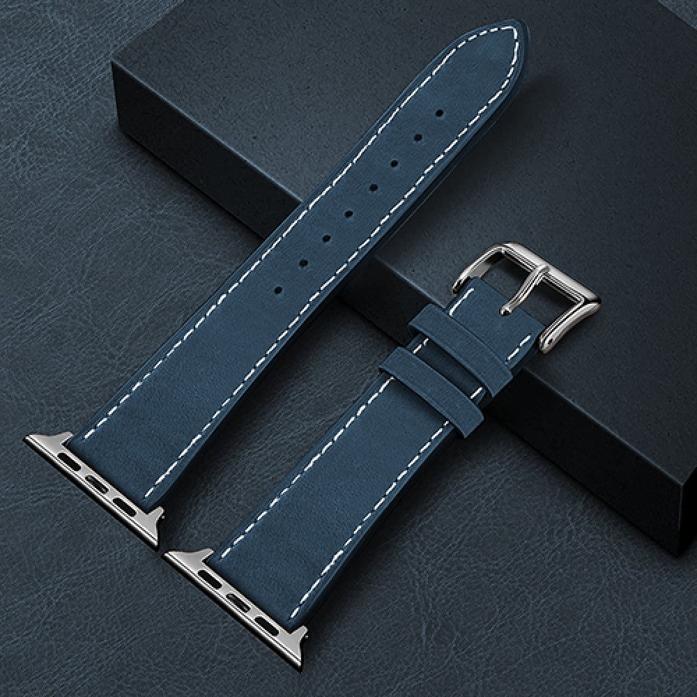 Curea Leather Heritage - Apple Watch 1/2/3/4/5/6/7/8/9/10/11/SE/SE2/SE3/Ultra 1/Ultra 2/Ultra 3 - 42/44/45/46/49 MM - Albastru/Alb