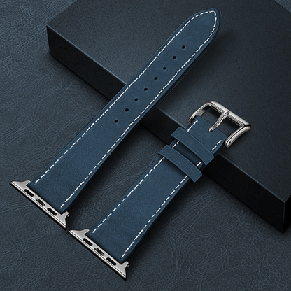 Leather Heritage Strap - Apple Watch 1/2/3/4/5/6/7/8/9/10/11/SE/SE2/SE3/Ultra 1/Ultra 2/Ultra 3 - 42/44/45/46/49 MM - Blue/White
