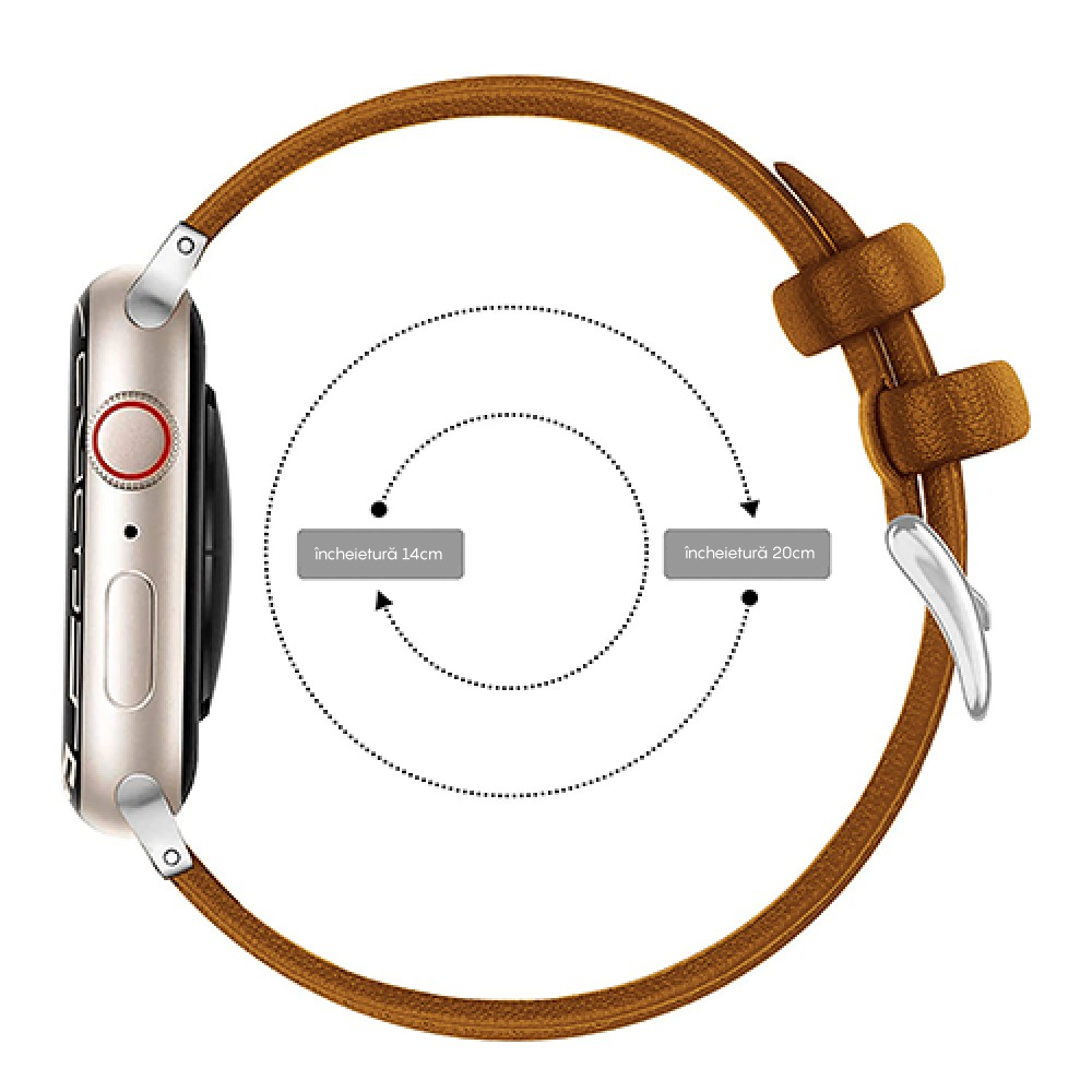 Curea Leather Heritage - Apple Watch 1/2/3/4/5/6/7/8/9/10/11/SE/SE2/SE3/Ultra 1/Ultra 2/Ultra 3 - 42/44/45/46/49 MM - Maro/Alb