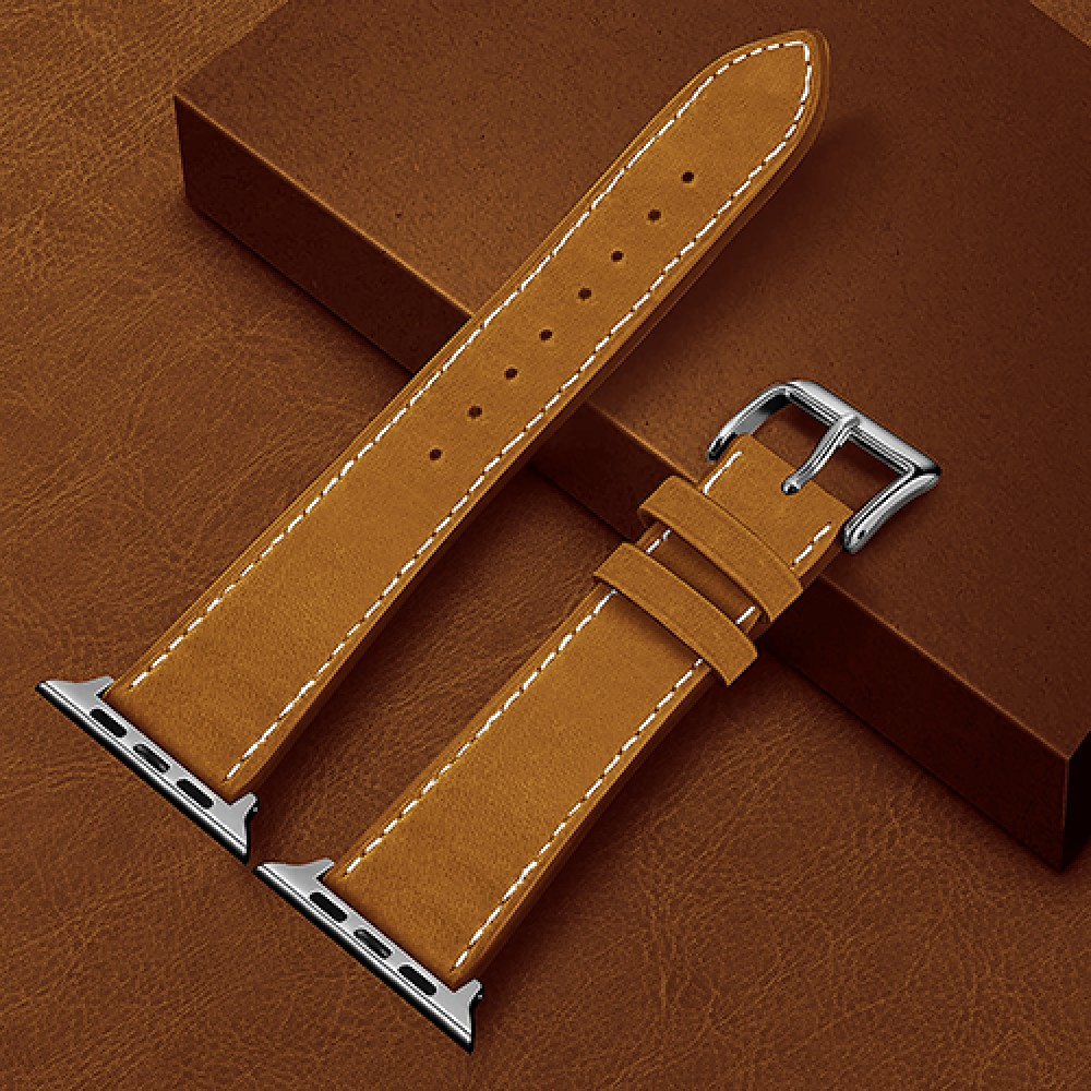 Curea Leather Heritage - Apple Watch 1/2/3/4/5/6/7/8/9/10/11/SE/SE2/SE3/Ultra 1/Ultra 2/Ultra 3 - 42/44/45/46/49 MM - Maro/Alb