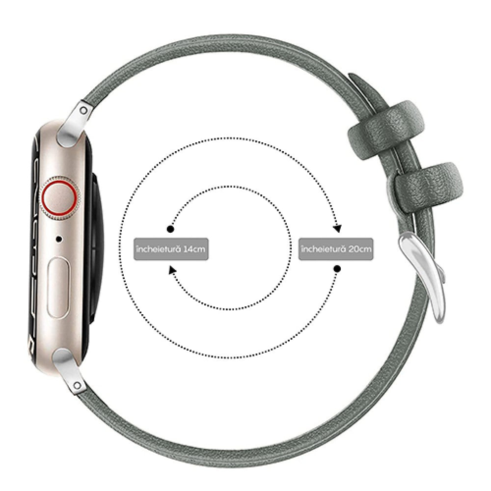 Curea Leather Heritage - Apple Watch 1/2/3/4/5/6/7/8/9/10/11/SE/SE2/SE3/Ultra 1/Ultra 2/Ultra 3 - 42/44/45/46/49 MM - Gri/Alb