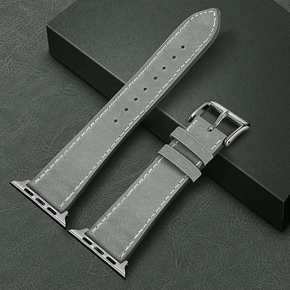 Curea Leather Heritage - Apple Watch 1/2/3/4/5/6/7/8/9/10/11/SE/SE2/SE3/Ultra 1/Ultra 2/Ultra 3 - 42/44/45/46/49 MM - Gri/Alb
