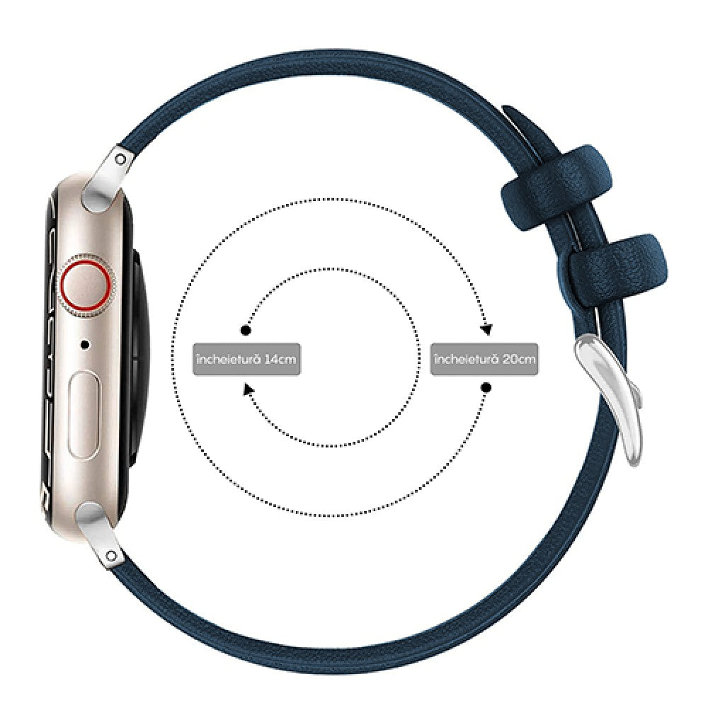 Curea Leather Heritage - Apple Watch 1/2/3/4/5/6/7/8/9/10/11/SE/SE2/SE3/Ultra 1/Ultra 2/Ultra 3 - 42/44/45/46/49 MM - Albastru
