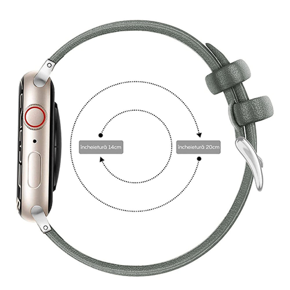 Curea Leather Heritage - Apple Watch 1/2/3/4/5/6/7/8/9/10/11/SE/SE2/SE3/Ultra 1/Ultra 2/Ultra 3 - 42/44/45/46/49 MM - Gri