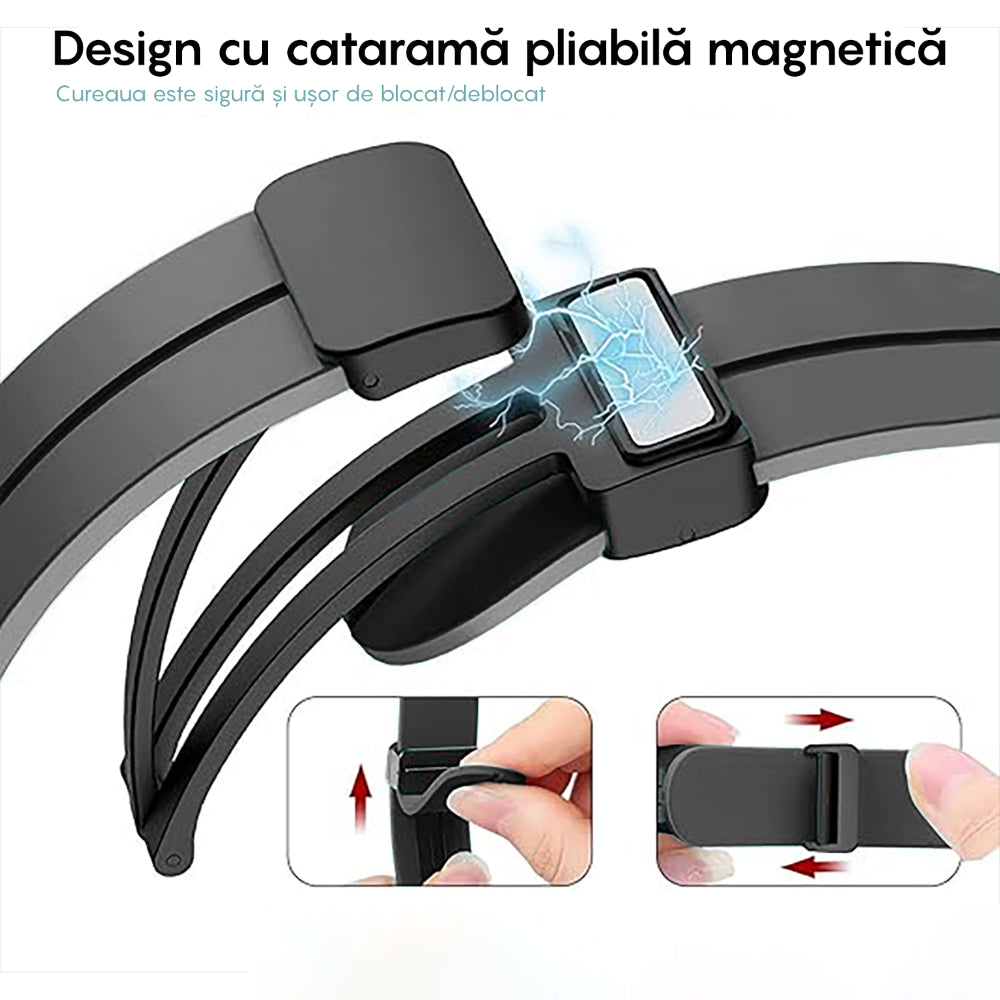 Curea Silicone Metallic Link - Honor Watch SE/Magic 2 - 20mm - Negru