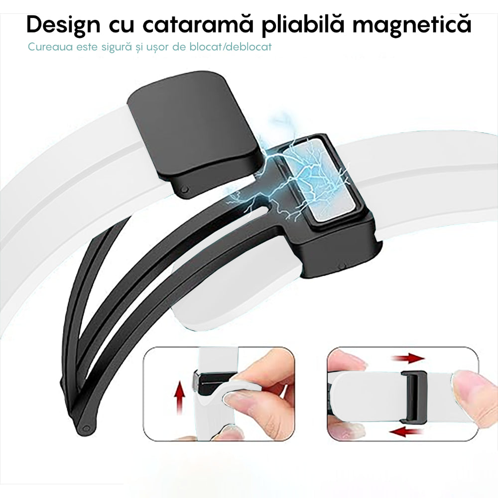 Curea Silicone Metallic Link - Honor Watch SE/Magic 2 - 20mm - Alb