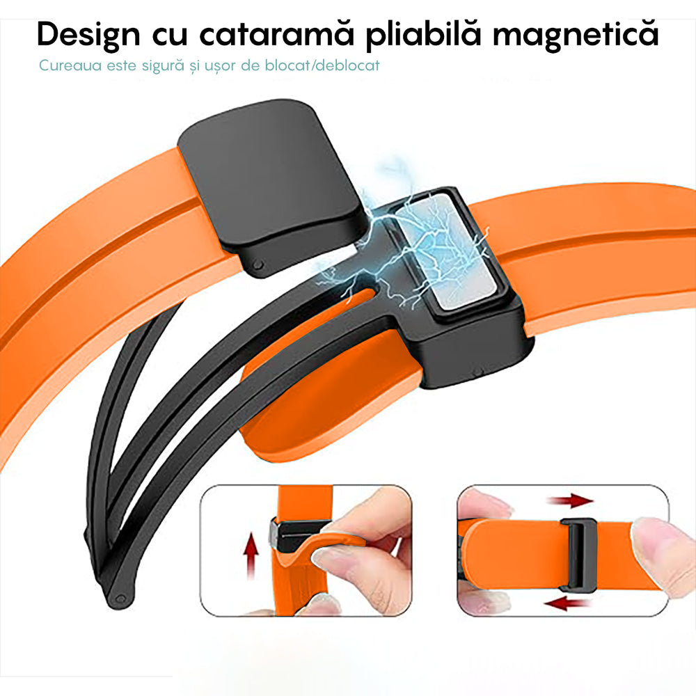 Curea Silicone Metallic Link - Honor Watch SE/Magic 2 - 20mm - Portocaliu