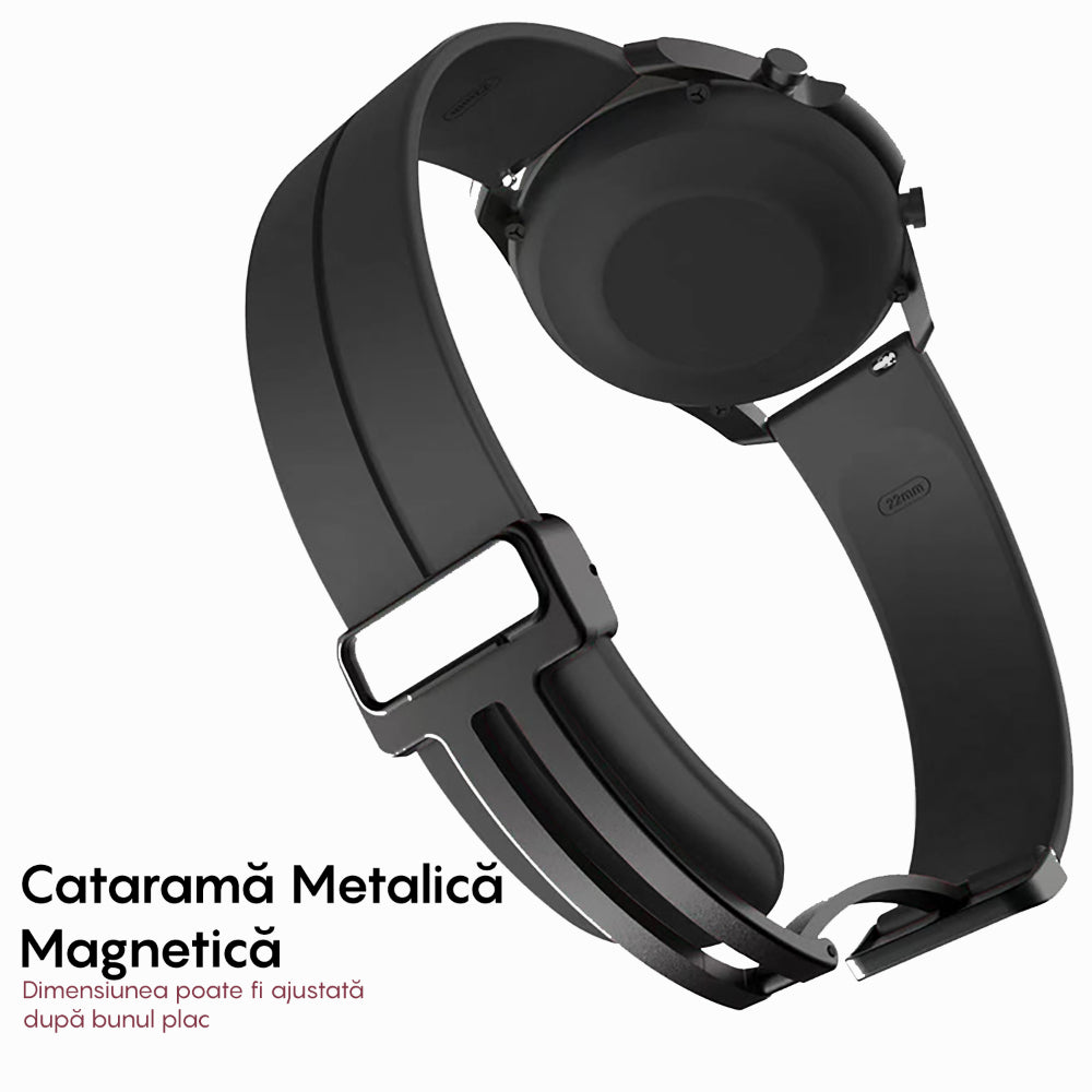 Curea Silicone Metallic Link - Honor Watch GS 4/GS 3/GS 3i/4 Pro/GS Pro/Magic 2 46mm/Magic 1/Dream - 22mm - Negru