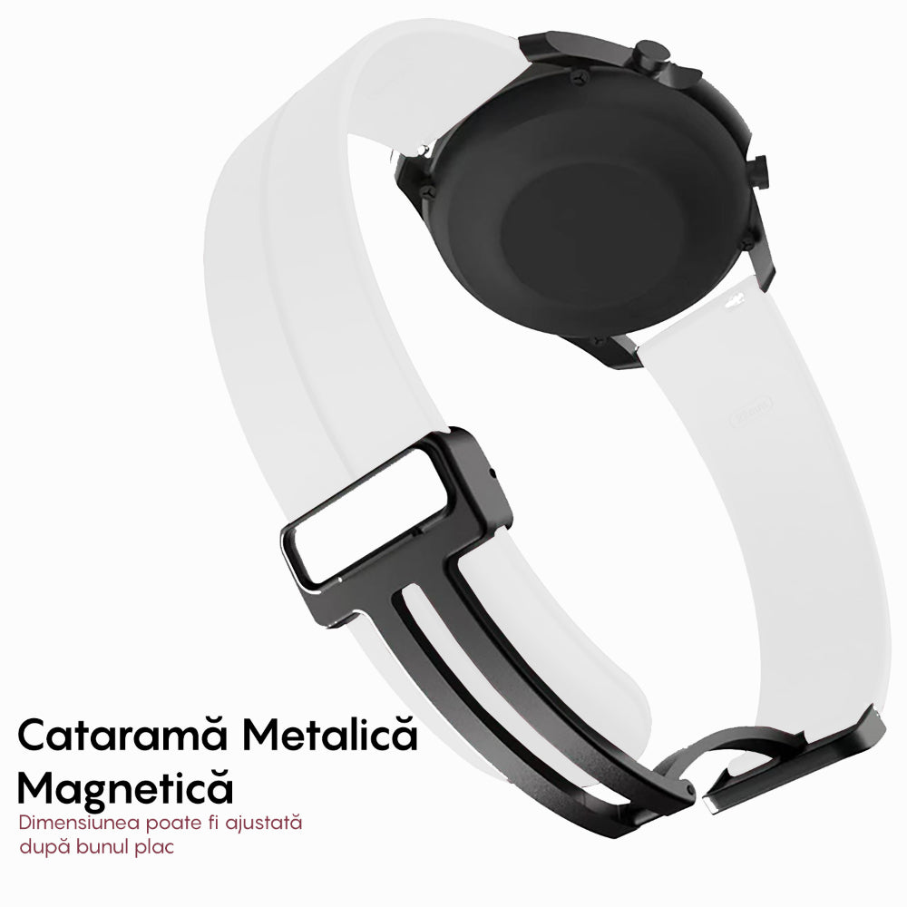 Curea Silicone Metallic Link - Honor Watch GS 4/GS 3/GS 3i/4 Pro/GS Pro/Magic 2 46mm/Magic 1/Dream - 22mm - Alb