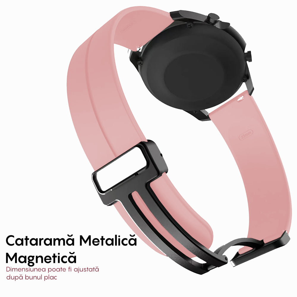 Curea Silicone Metallic Link - Honor Watch GS 4/GS 3/GS 3i/4 Pro/GS Pro/Magic 2 46mm/Magic 1/Dream - 22mm - Pink Sand