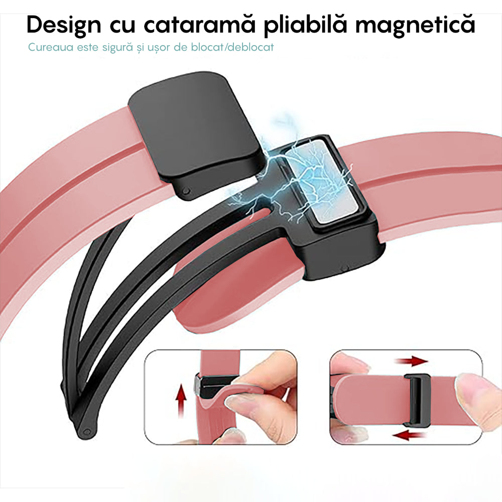 Curea Silicone Metallic Link - Honor Watch GS 4/GS 3/GS 3i/4 Pro/GS Pro/Magic 2 46mm/Magic 1/Dream - 22mm - Pink Sand
