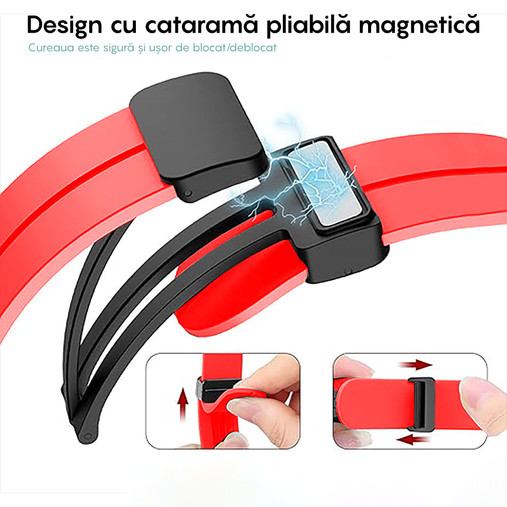 Curea Silicone Metallic Link - Huawei Watch GT4 46mm/4/4Pro/Ultimate/GT3 SE/Buds/3 Pro New/GT3 Pro 46mm/GT Runner/GT3/3/3Pro/GT2 Pro/GT2e/GT 42mm/GT2 46mm - 22mm - Rosu