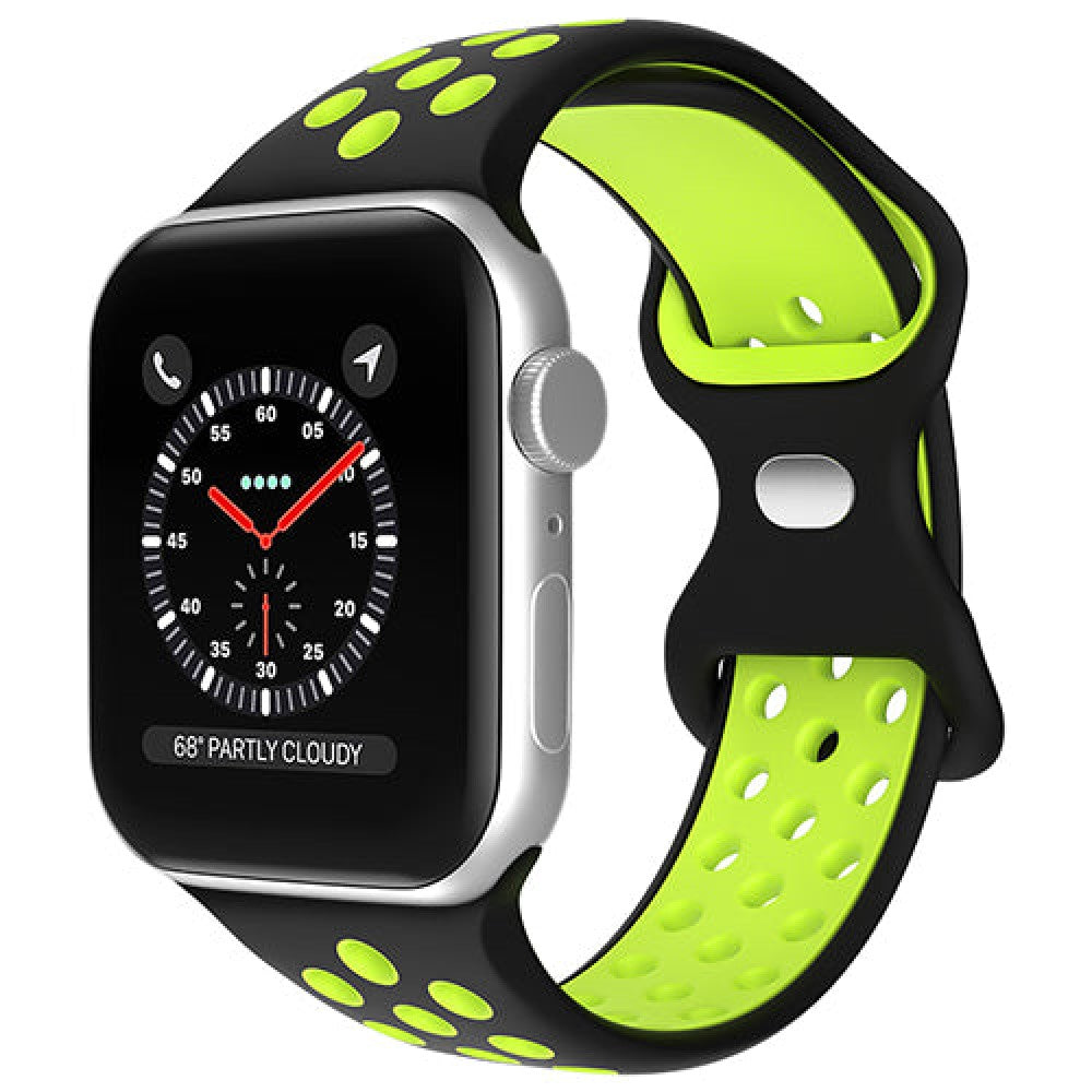 Curea Silicone Flex Loop - Apple Watch 1/2/3/4/5/6/7/8/9/10/11/SE/SE2/SE3 - 38/40/41/42 MM - Black/Green
