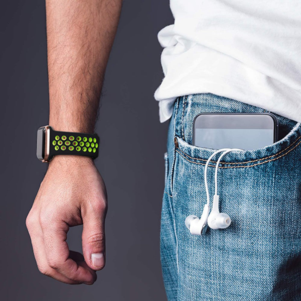 Curea Silicone Flex Loop - Apple Watch 1/2/3/4/5/6/7/8/9/10/11/SE/SE2/SE3 - 38/40/41/42 MM - Black/Green
