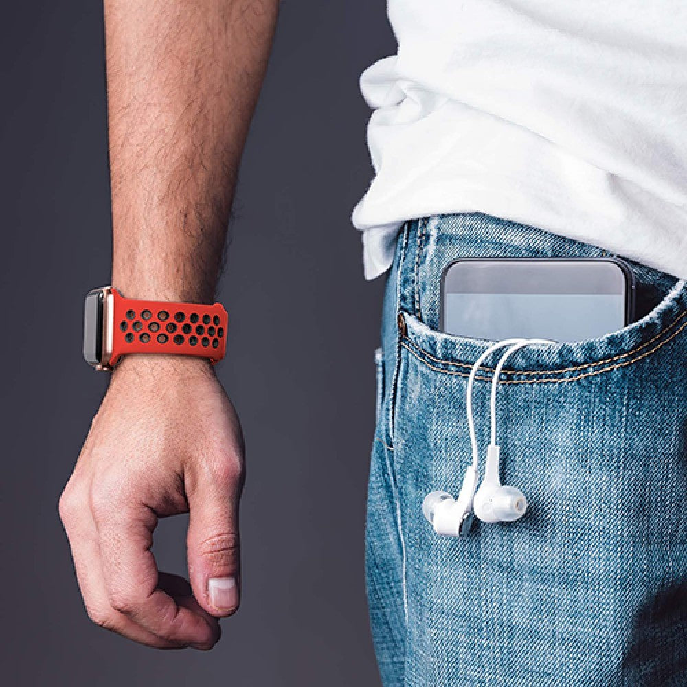 Curea Silicone Flex Loop - Apple Watch 1/2/3/4/5/6/7/8/9/10/11/SE/SE2/SE3/Ultra 1/Ultra 2/Ultra 3 - 42/44/45/46/49 MM - Red/Black