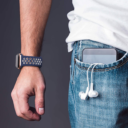 Silicone Flex Loop Strap - Apple Watch 1/2/3/4/5/6/7/8/9/10/11/SE/SE2/SE3/Ultra 1/Ultra 2/Ultra 3 - 42/44/45/46/49 MM - Midnight Blue/White