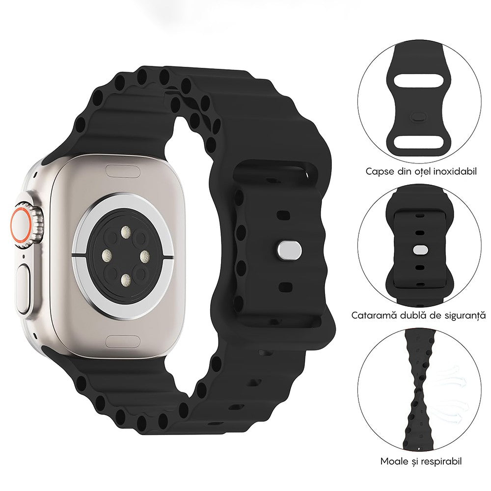 Curea Ocean Explorer - Apple Watch 1/2/3/4/5/6/7/8/9/10/11/SE/SE2/SE3 - 38/40/41/42 MM - Negru
