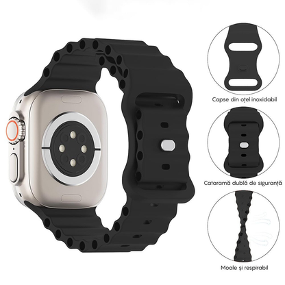 Curea Ocean Explorer - Apple Watch 1/2/3/4/5/6/7/8/9/10/11/SE/SE2/SE3 - 38/40/41/42 MM - Negru