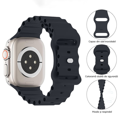 Curea Ocean Explorer - Apple Watch 1/2/3/4/5/6/7/8/9/10/11/SE/SE2/SE3 - 38/40/41/42 MM - Albastru Inchis
