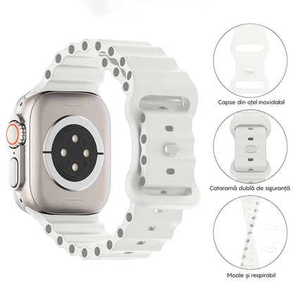 Curea Ocean Explorer - Apple Watch 1/2/3/4/5/6/7/8/9/10/11/SE/SE2/SE3/Ultra 1/Ultra 2/Ultra 3 - 42/44/45/46/49 MM - Alb